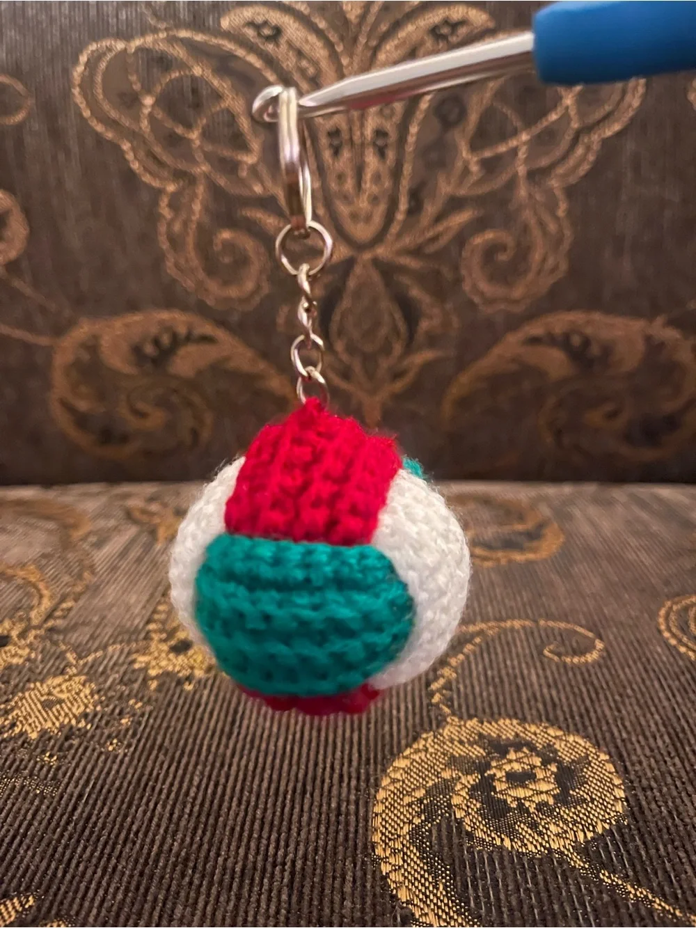 Handmade Crochet Keychain Ball - Red, White & Green